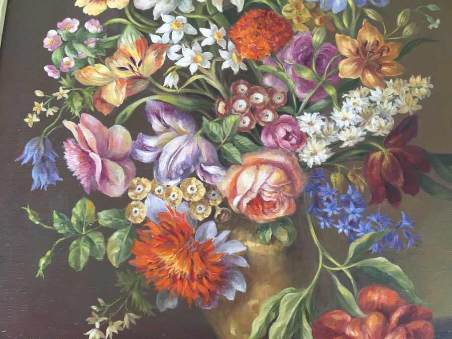 Nicely Framed Original Still Life Oil Painting Hand Signed By Artist Signature Illegible [Photo 6]