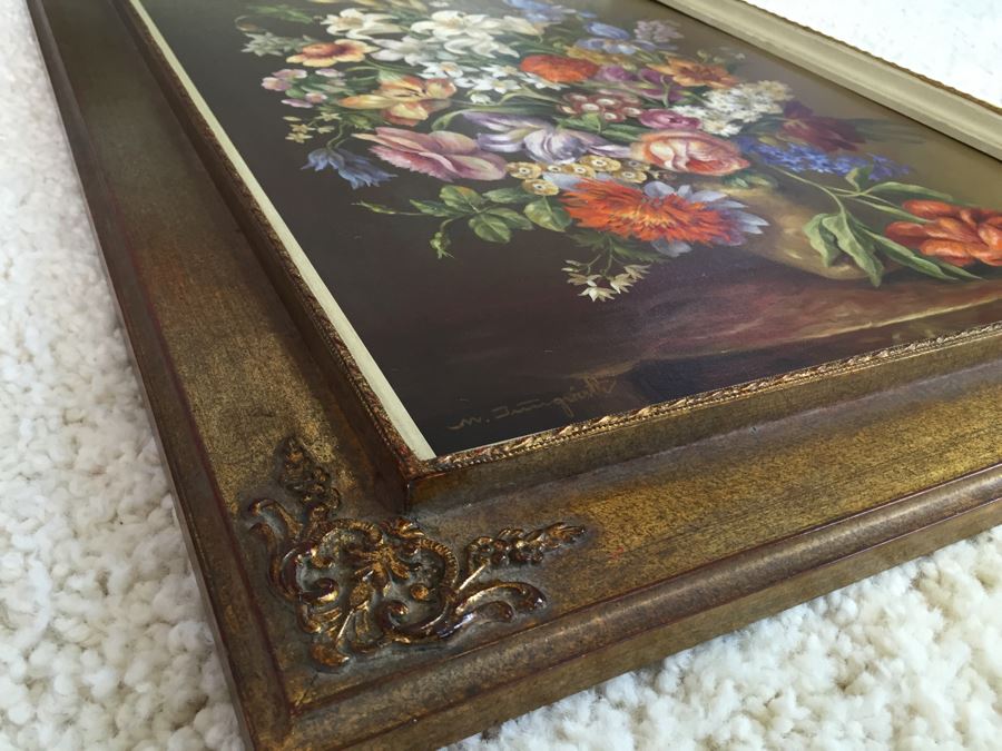 Nicely Framed Original Still Life Oil Painting Hand Signed By Artist Signature Illegible [Photo 13]