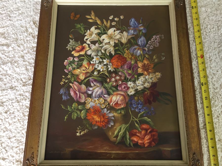 Nicely Framed Original Still Life Oil Painting Hand Signed By Artist Signature Illegible [Photo 4]