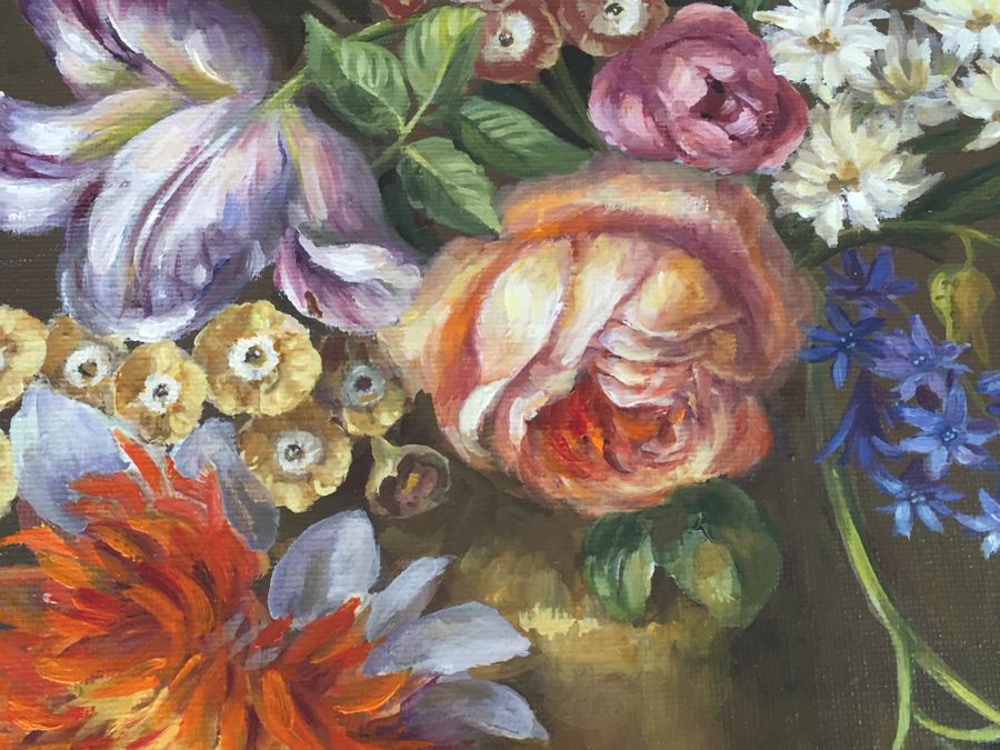 Nicely Framed Original Still Life Oil Painting Hand Signed By Artist Signature Illegible [Photo 11]