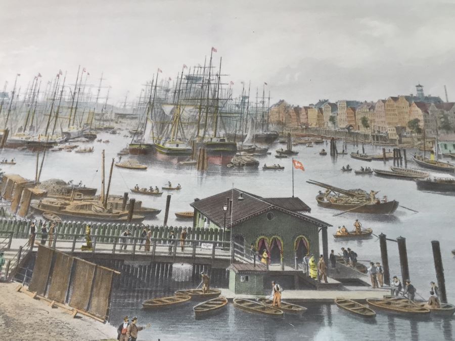 Large Framed Panoramic Print Of Hamburg Germany Port [Photo 17]