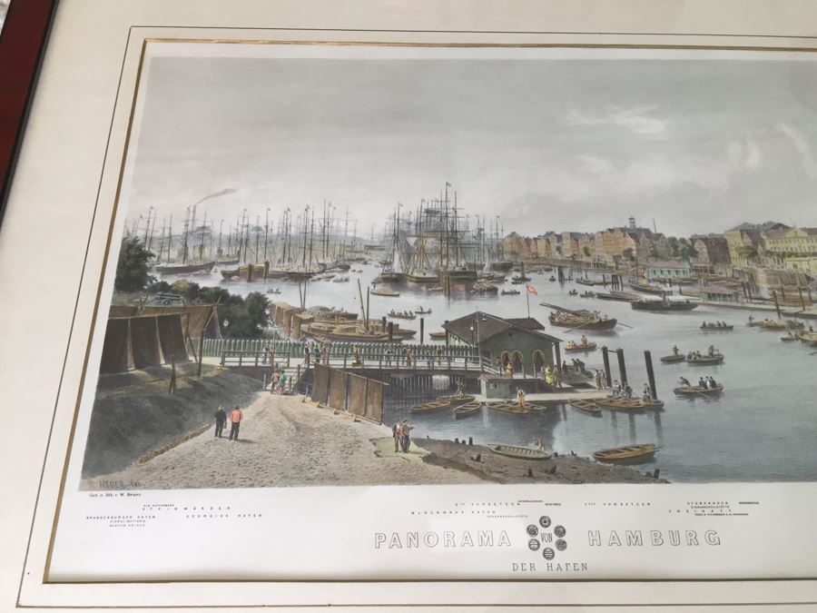 Large Framed Panoramic Print Of Hamburg Germany Port [Photo 2]