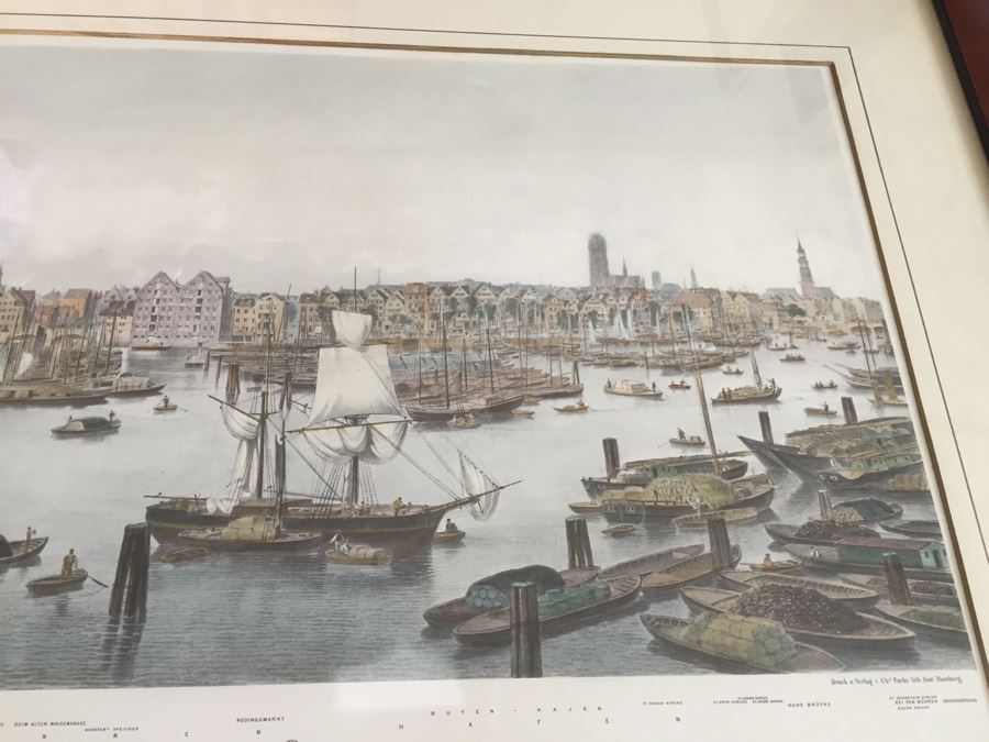 Large Framed Panoramic Print Of Hamburg Germany Port [Photo 3]