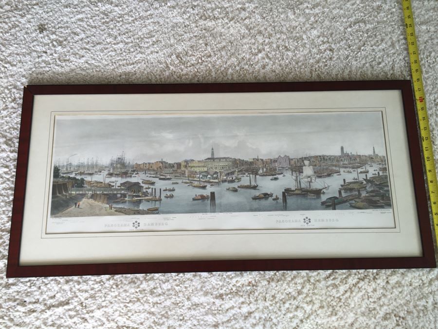 Large Framed Panoramic Print Of Hamburg Germany Port [Photo 1]