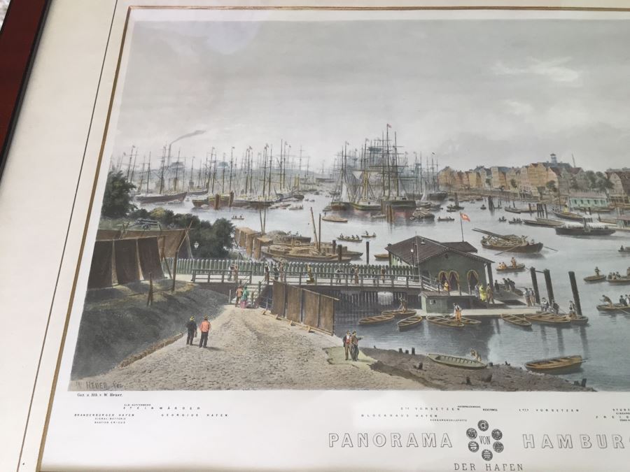 Large Framed Panoramic Print Of Hamburg Germany Port [Photo 7]