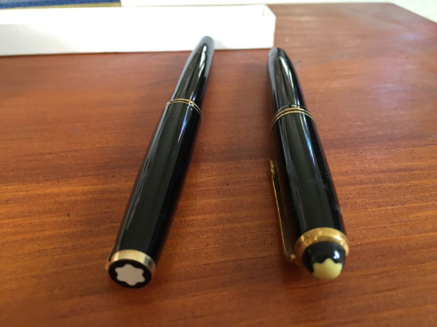 Pair Of Vintage Montblanc Fountain Pens 585 Gold Nib Pens [Photo 2]
