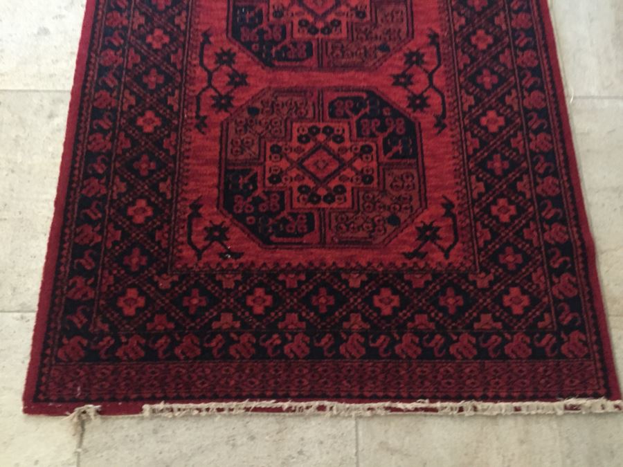 Red And Black Rug With Geometric Patterns [Photo 4]