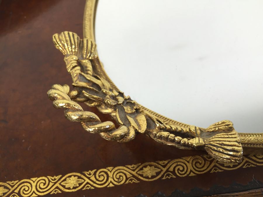 Pair Of Vintage Mirrored Tabletop Perfume Trays With Trinket Box And Small Hand Painted Cup [Photo 5]