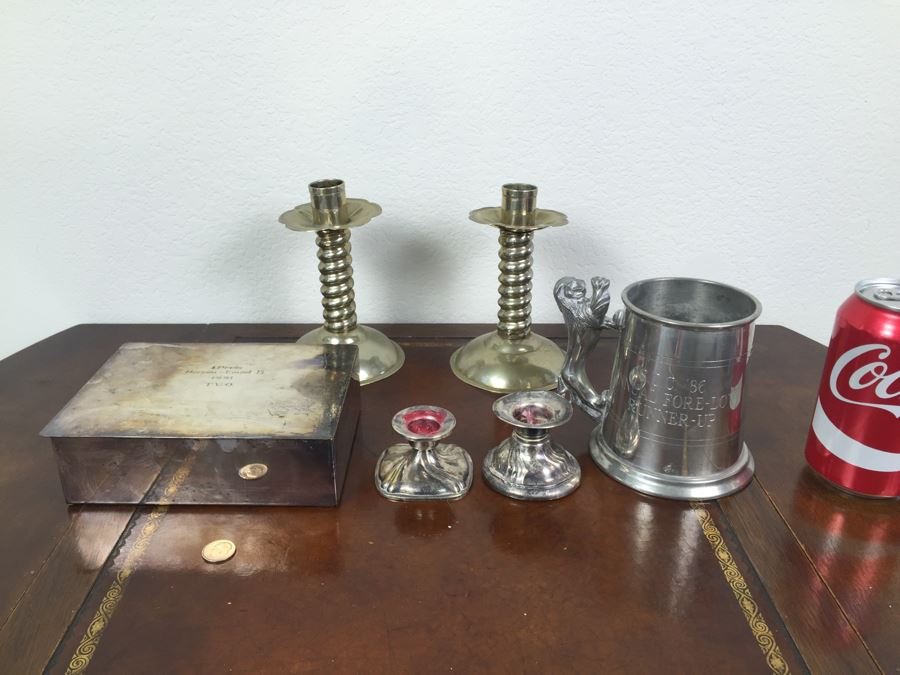 Home Decor Lot With Sterling Candle Holder, Box, English Pewter Mug And More [Photo 1]