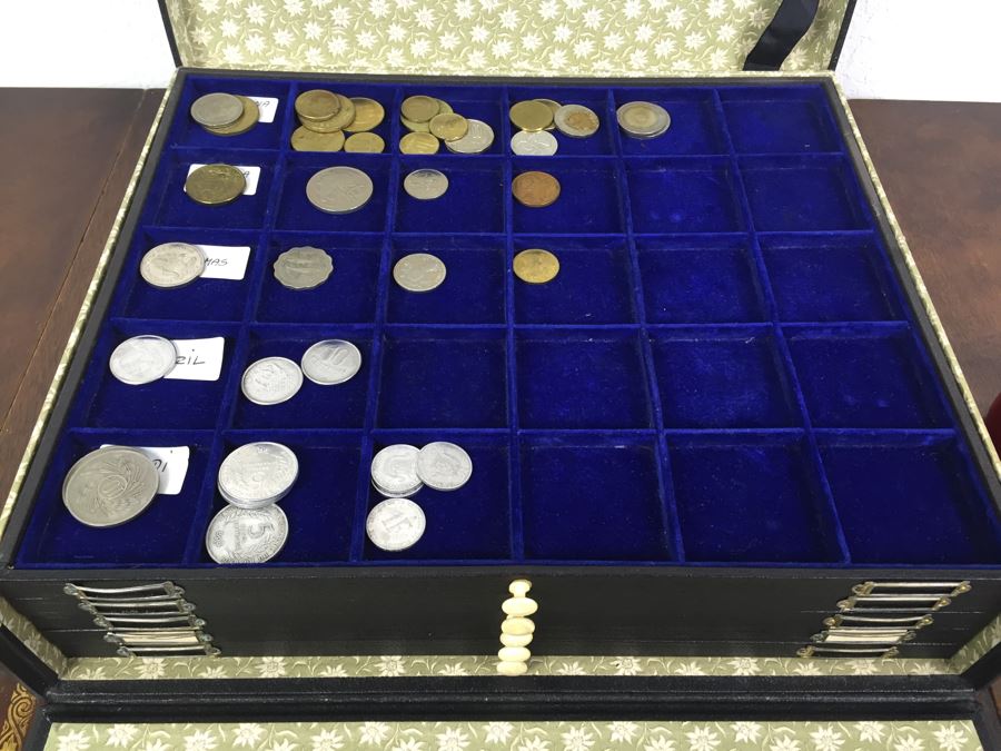 International Coin Collection In Nice 5-Drawer Presentation Box Organized By Country [Photo 6]