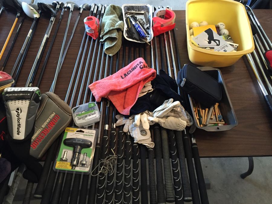 Huge Golfing Equipment Lot With Taylor Made And Ping Golf Clubs, Bags And Accessories