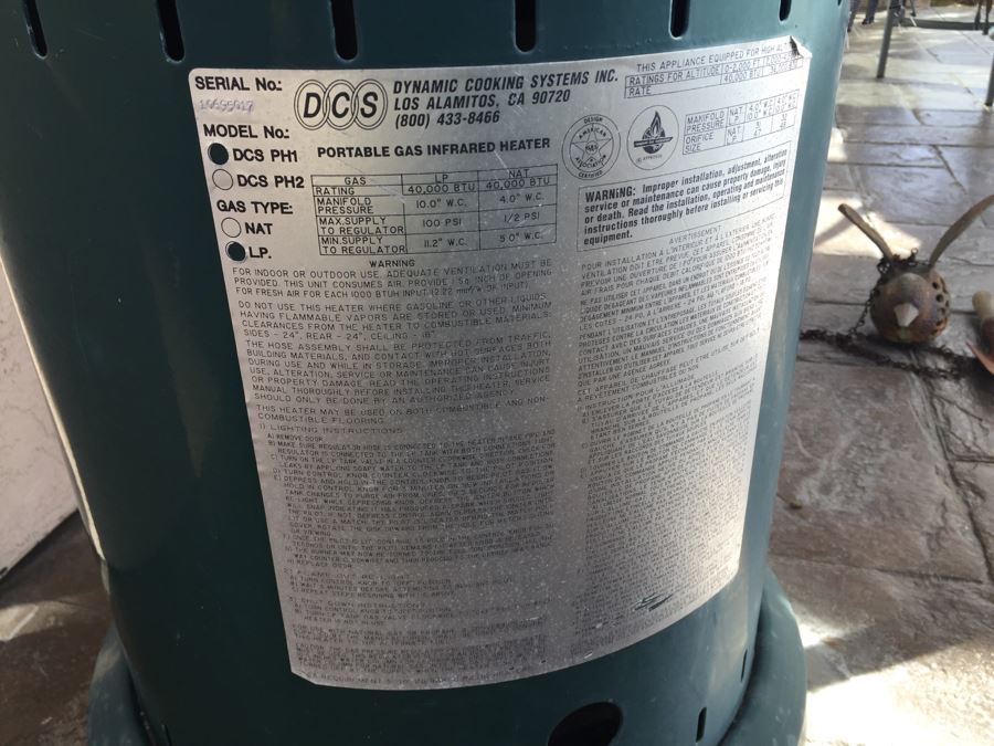 Dynamic Cooking Systems DCS Portable Gas Infrared Heater Model No DCS PH1 [Photo 8]