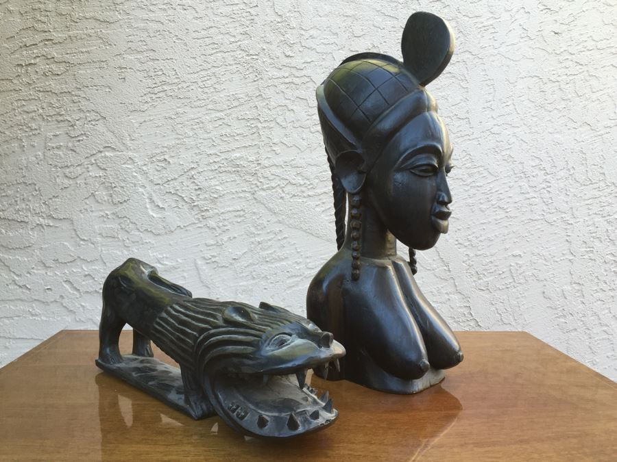 JUST ADDED - Pair Of African Carved Wood Sculptures [Photo 1]