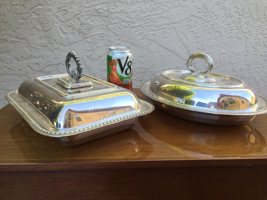 JUST ADDED - Pair Of Covered Silverplate Dishes