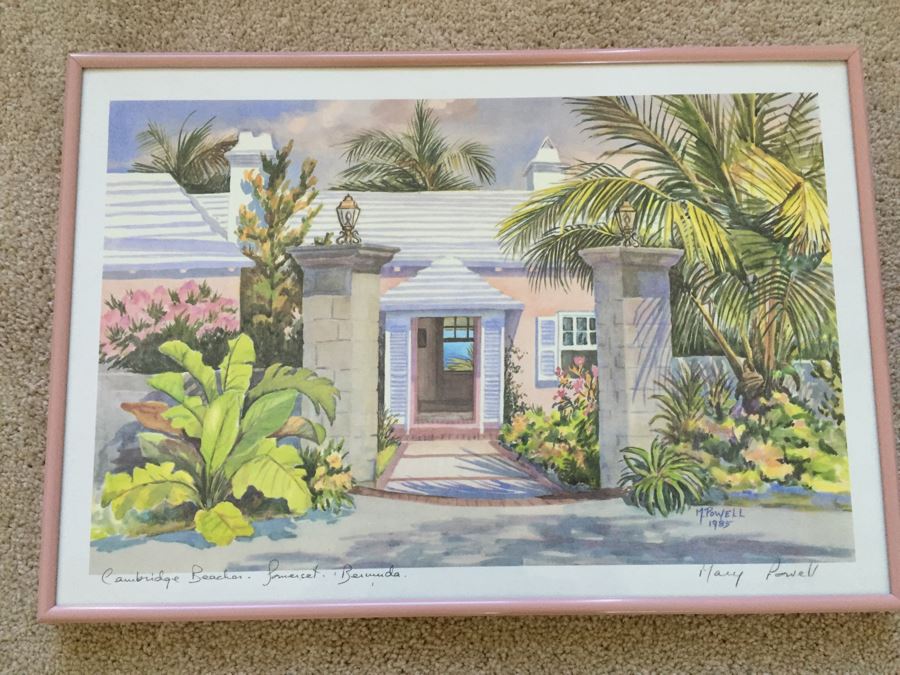 JUST ADDED - Framed Cambridge Beach Bermuda Signed Print By Mary Powell