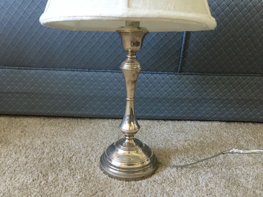 JUST ADDED - Vintage B & Co Sterling Silver Table Lamp With Shade [Photo 4]