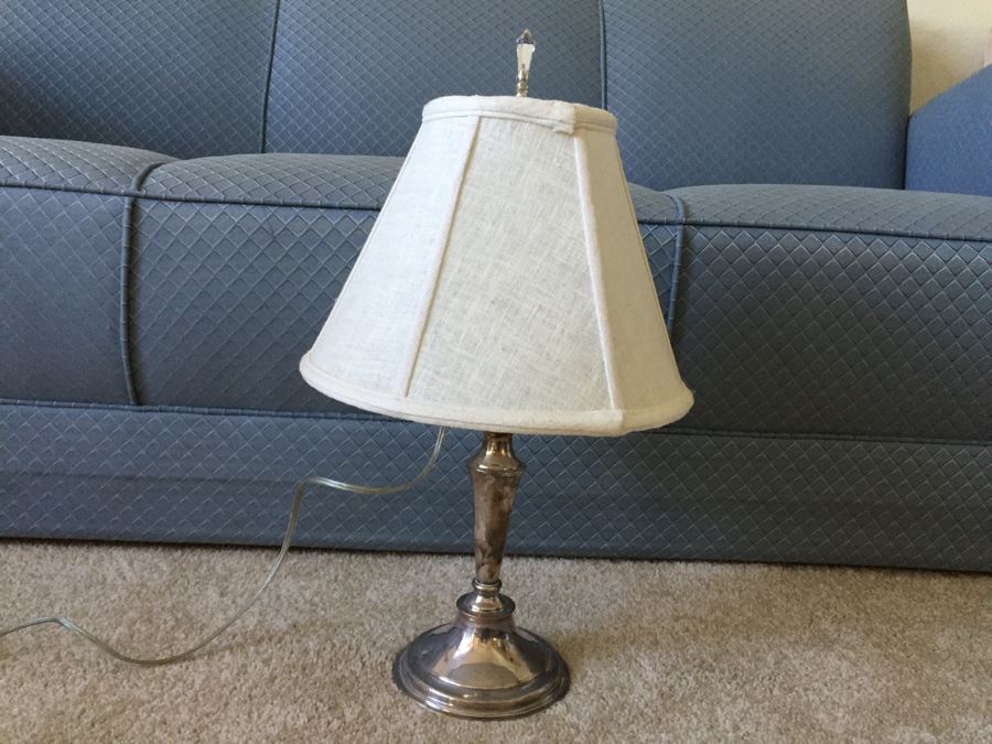 JUST ADDED - Harrowby Plate Silver On Copper Table Lamp With Shade Made In England [Photo 1]