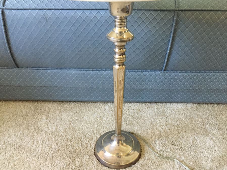 JUST ADDED - Silver Tone Table Lamp With White Shade [Photo 5]