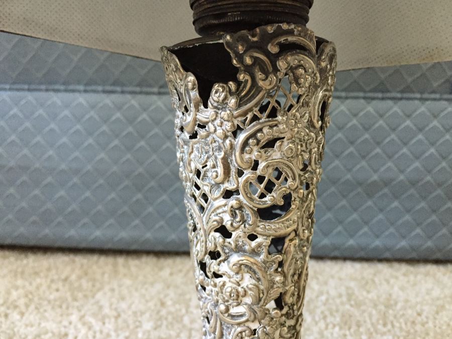 JUST ADDED - Small Silver Tone Table Lamp With Shade [Photo 7]