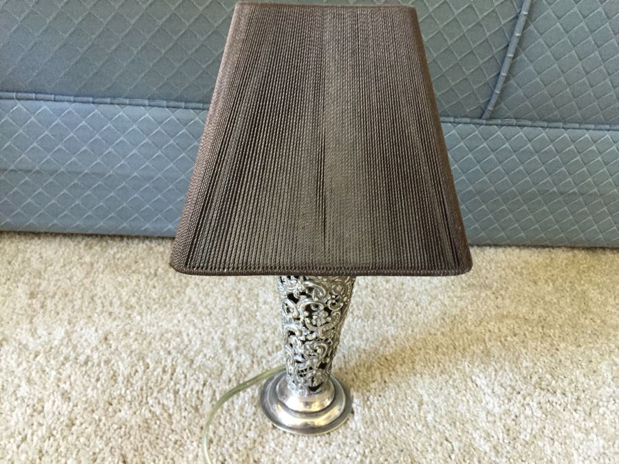 JUST ADDED - Small Silver Tone Table Lamp With Shade [Photo 10]
