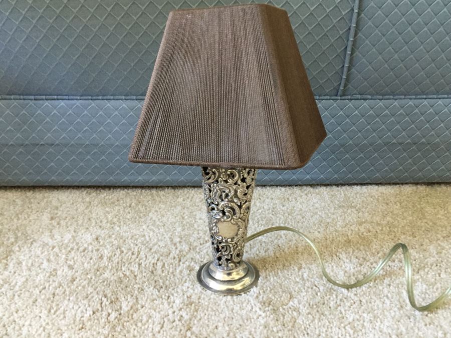 JUST ADDED - Small Silver Tone Table Lamp With Shade [Photo 4]
