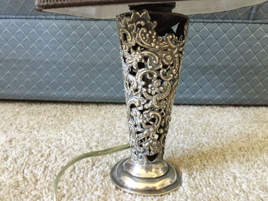 JUST ADDED - Small Silver Tone Table Lamp With Shade [Photo 8]