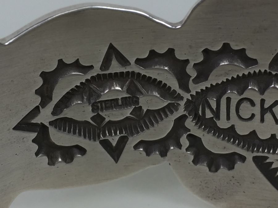 Nick Bill Sterling Silver Navajo Cuff Bracelet Glossy Black Onyx 3 Stone 66.8g [Photo 13]