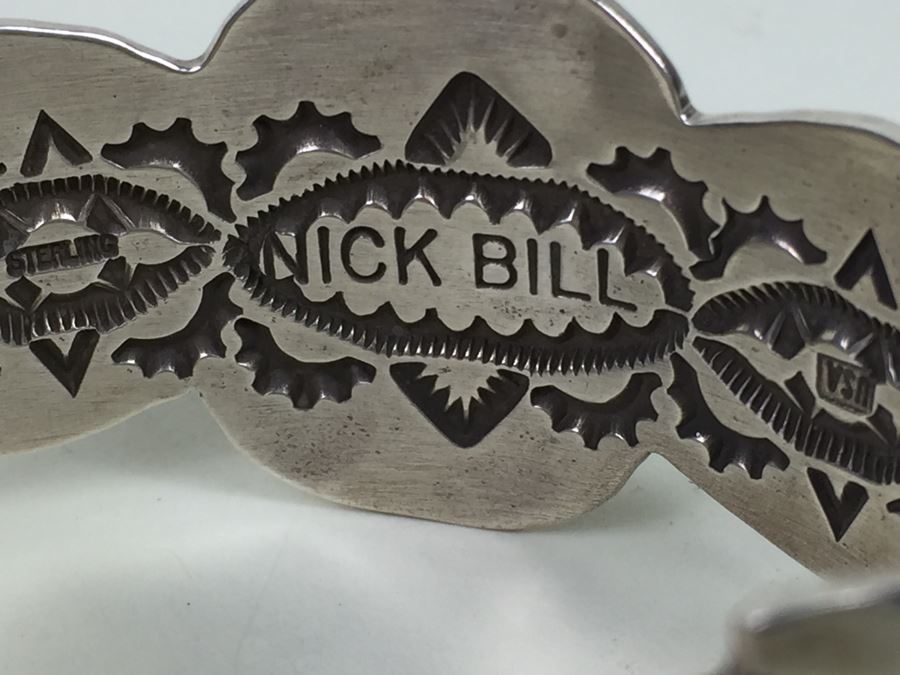 Nick Bill Sterling Silver Navajo Cuff Bracelet Glossy Black Onyx 3 Stone 66.8g [Photo 14]