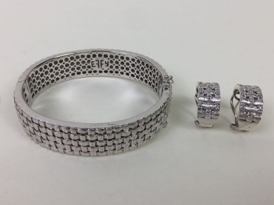 Effy Sterling Silver Bangle Bracelet And Earring Set 64.4g [Photo 5]