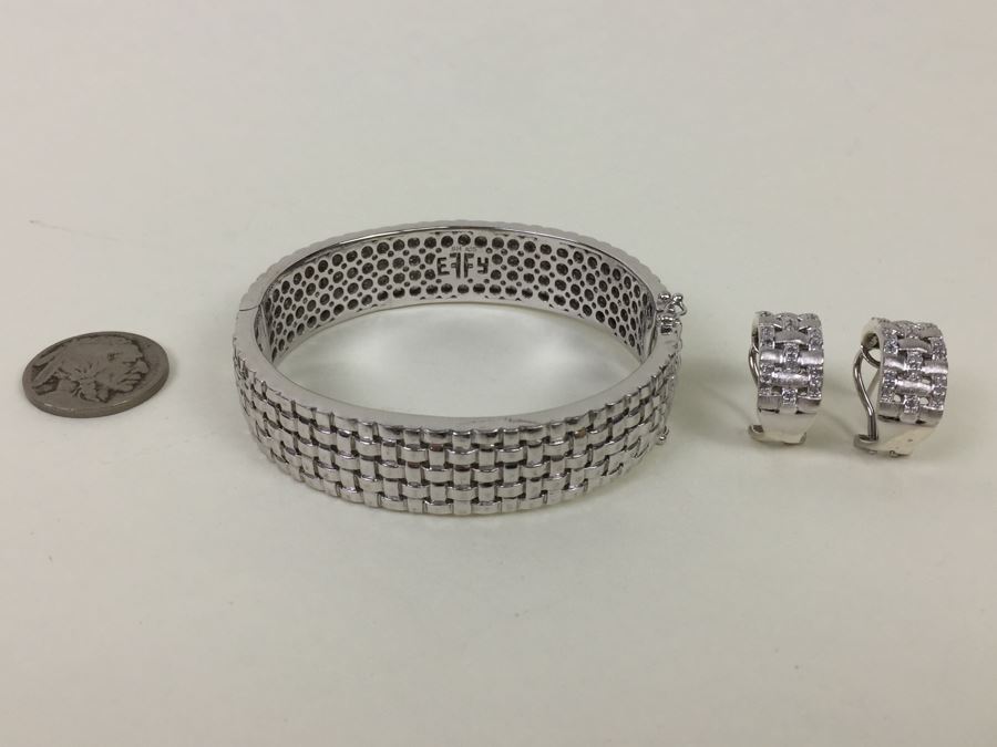 Effy Sterling Silver Bangle Bracelet And Earring Set 64.4g [Photo 4]