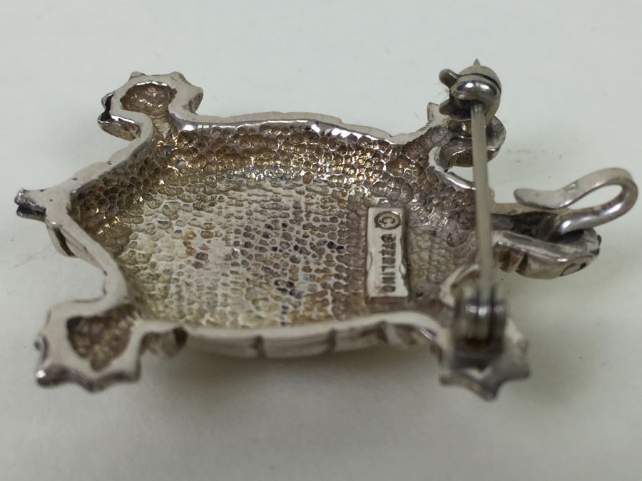 Sterling Silver Turtle With Stone Inlay Brooch Pin Pendant 11.5g [Photo 11]