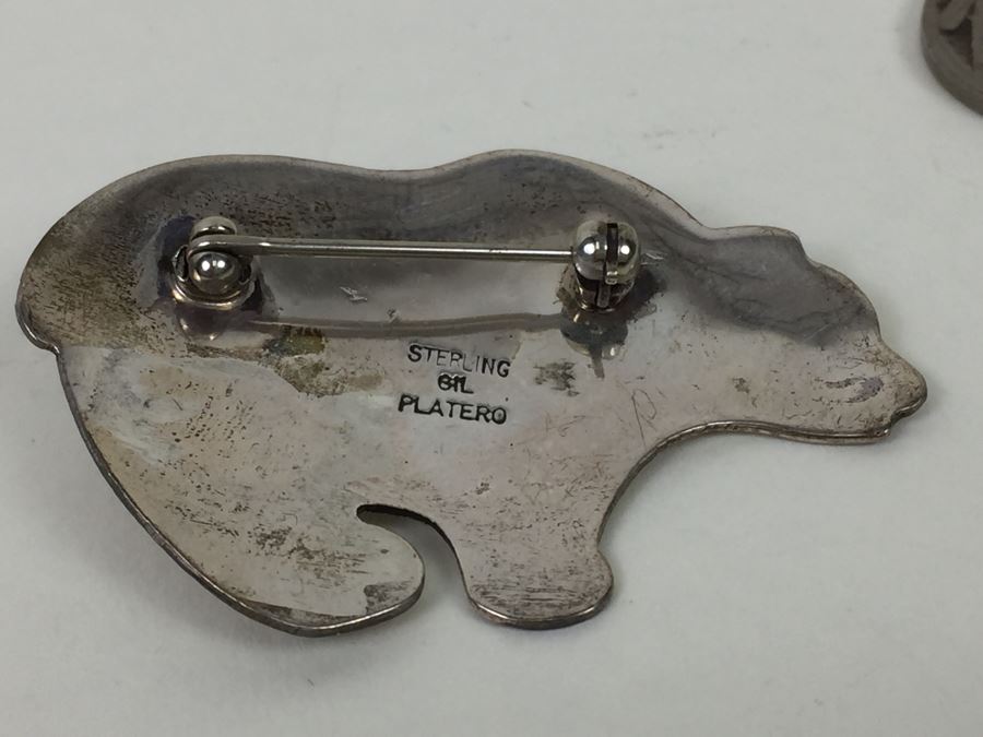 Vintage Sterling Silver And Turquoise Brooch Pin Bear Signed By Gil Platero Navajo 7.3g [Photo 11]
