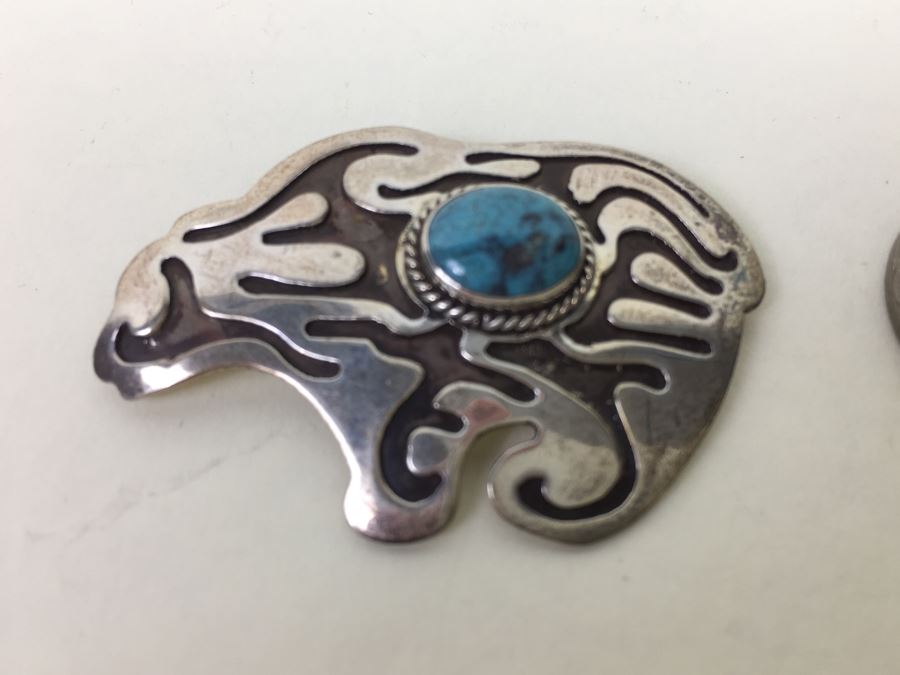 Vintage Sterling Silver And Turquoise Brooch Pin Bear Signed By Gil Platero Navajo 7.3g [Photo 4]