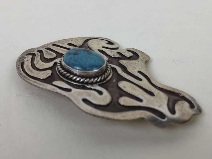 Vintage Sterling Silver And Turquoise Brooch Pin Bear Signed By Gil Platero Navajo 7.3g [Photo 8]