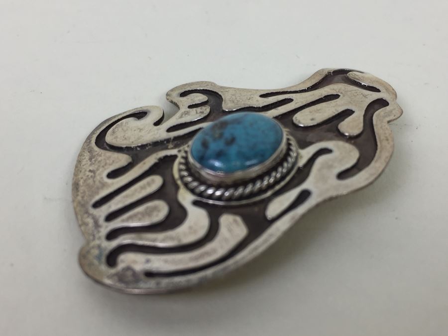 Vintage Sterling Silver And Turquoise Brooch Pin Bear Signed By Gil Platero Navajo 7.3g [Photo 7]