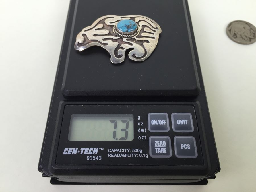 Vintage Sterling Silver And Turquoise Brooch Pin Bear Signed By Gil Platero Navajo 7.3g [Photo 12]
