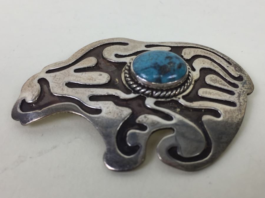 Vintage Sterling Silver And Turquoise Brooch Pin Bear Signed By Gil ...