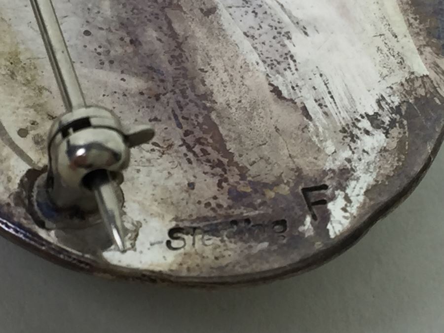 Vintage Sterling Silver Malachite Stone Brooch Pin Pendant Signed F 11g [Photo 12]