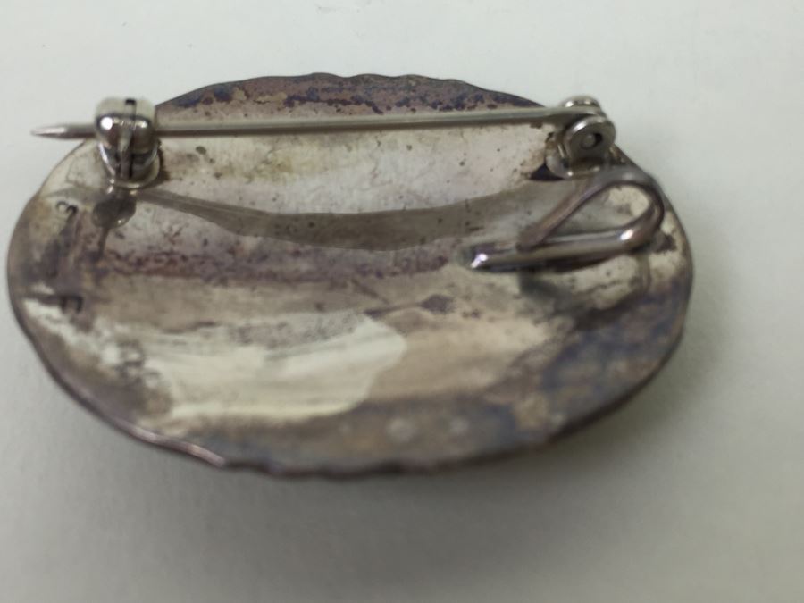 Vintage Sterling Silver Malachite Stone Brooch Pin Pendant Signed F 11g [Photo 9]