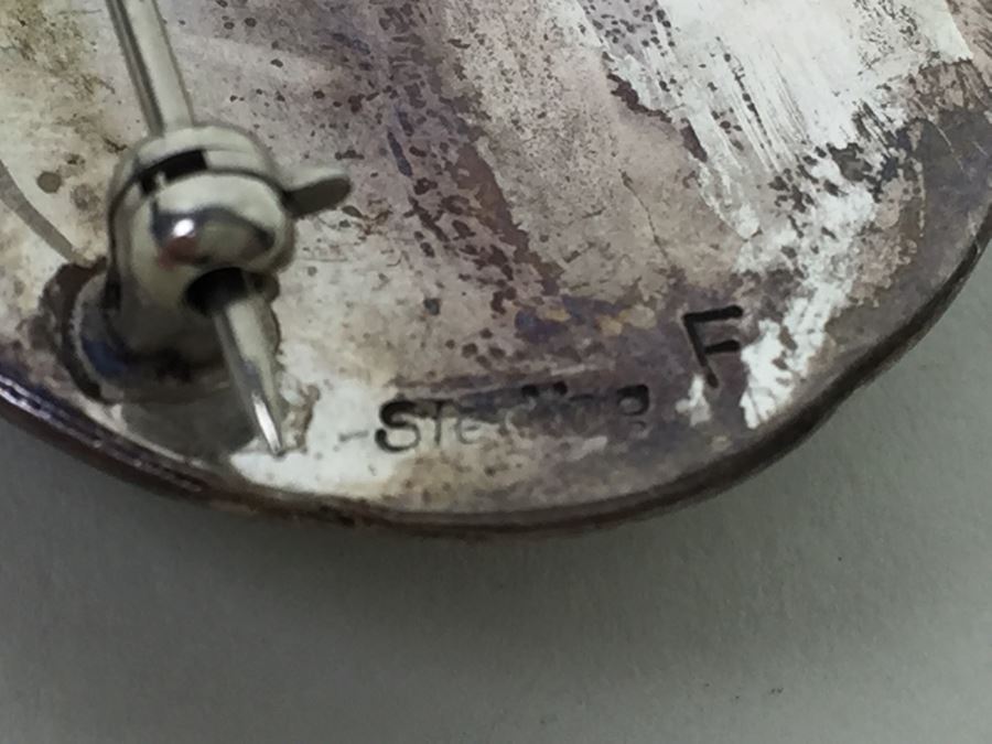 Vintage Sterling Silver Malachite Stone Brooch Pin Pendant Signed F 11g [Photo 11]