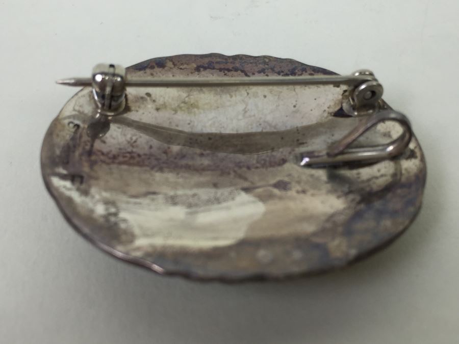 Vintage Sterling Silver Malachite Stone Brooch Pin Pendant Signed F 11g [Photo 10]