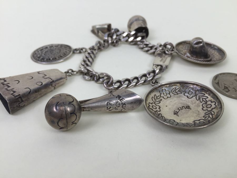 Vintage Sterling Silver Mexican Charm Bracelet 48.7g [Photo 4]