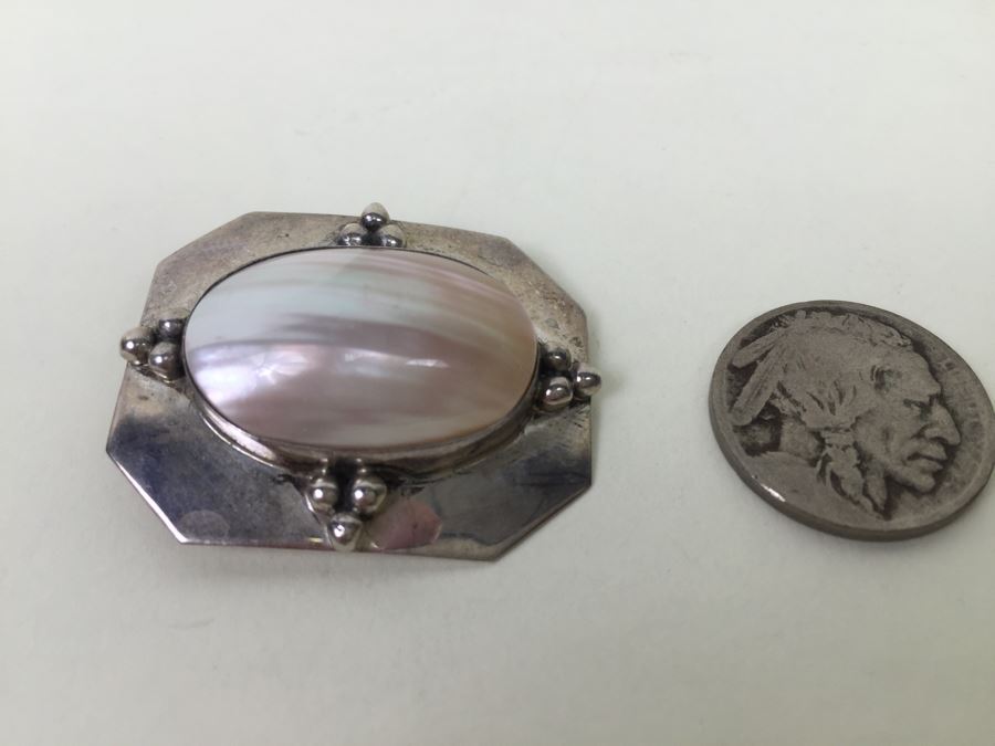Vintage R. J. Apacheto Navajo Sterling Silver Brooch Pin Pendant 9.8g