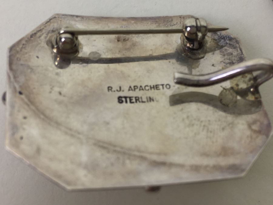 Vintage R. J. Apacheto Navajo Sterling Silver Brooch Pin Pendant 9.8g [Photo 3]