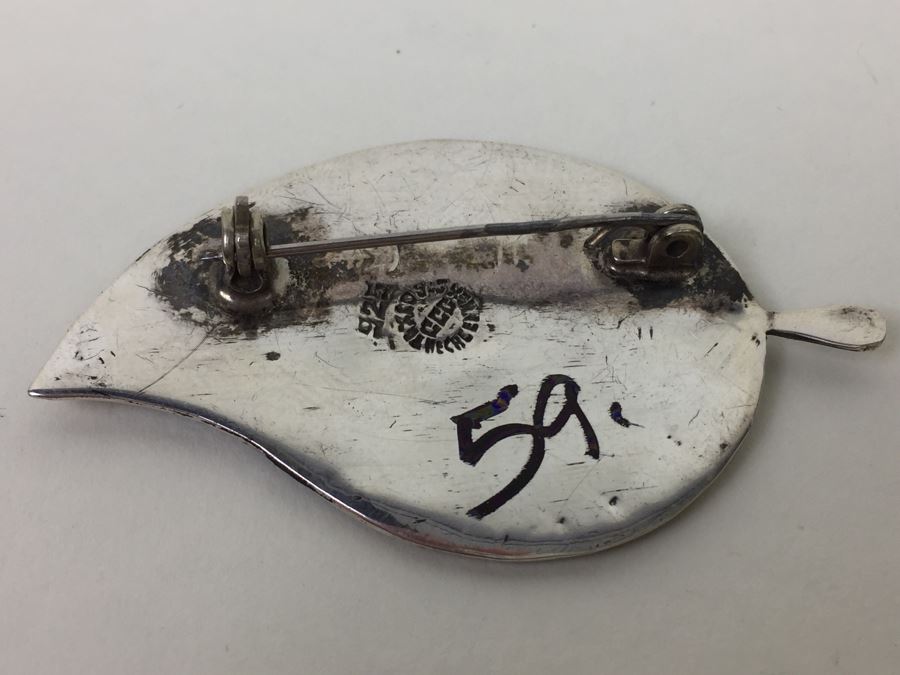 Vintage Sterling Silver Abalone Leaf Brooch Pin Mexican Designer CCC 7.7g [Photo 3]