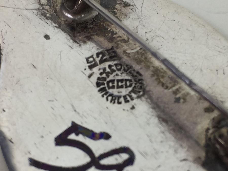 Vintage Sterling Silver Abalone Leaf Brooch Pin Mexican Designer CCC 7.7g [Photo 8]