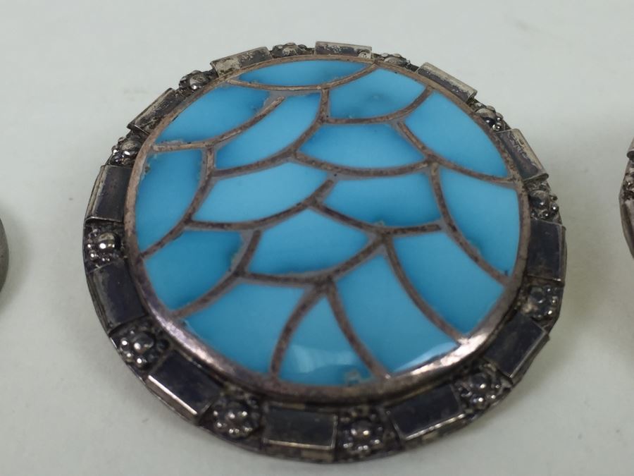 Sterling Silver With Turquoise Inlay Hand Crafted Earrings Signed 17.1g [Photo 8]