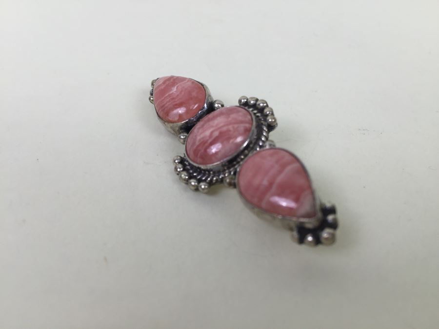 Sterling Silver With Rhodochrosite Pink Stones Brooch Pin [Photo 2]