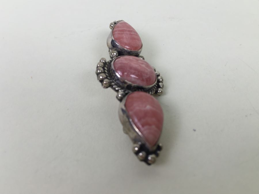 Sterling Silver With Rhodochrosite Pink Stones Brooch Pin [Photo 6]