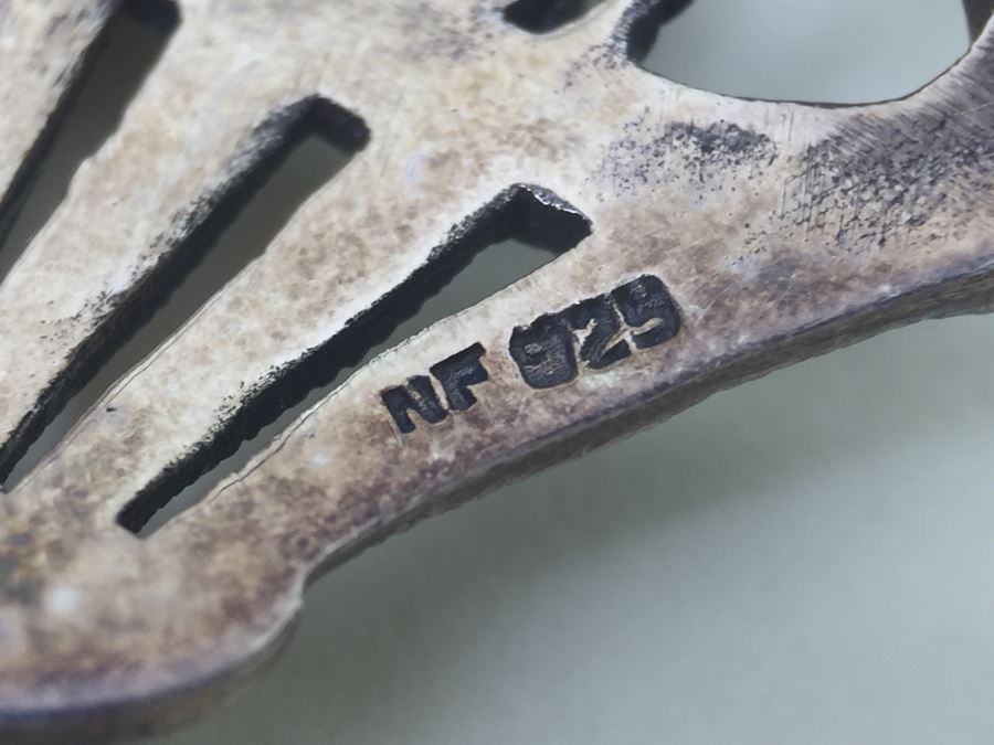 Sterling Silver Flower Basket Brooch Pin With Marcasites And Red Stones Signed NF 925 16.7g [Photo 11]